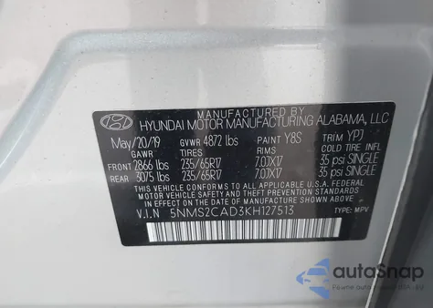 2019 Hyundai Santa Fe Se из США, поврежденный, VIN 5NMS2CAD3KH127513